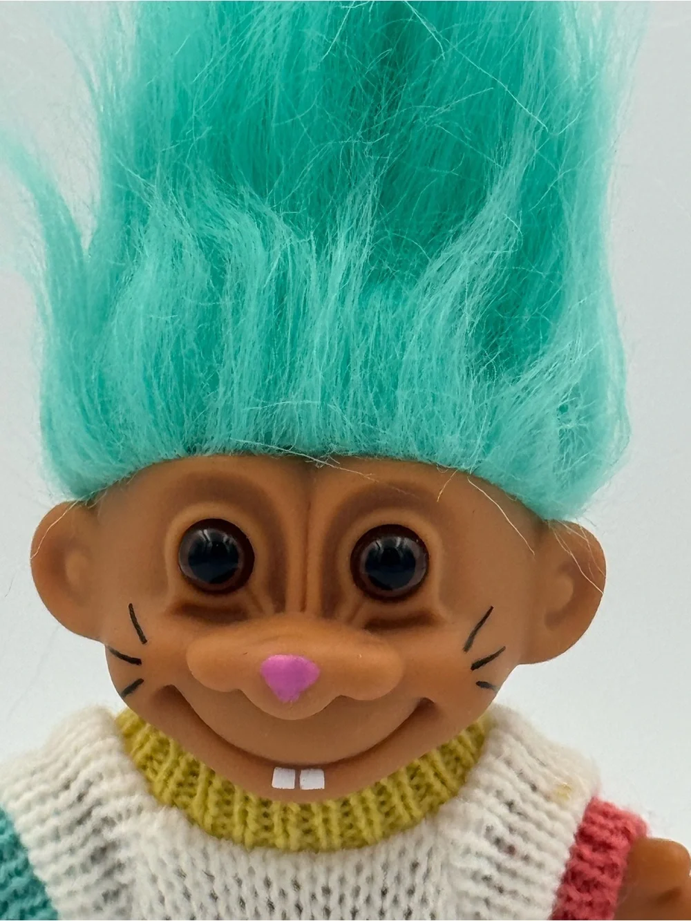 Vtg Russ Berrie Easter Bunny‎ Troll Doll Blue Hair Pastel Sweater 7 Inch